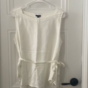 Ann Taylor White Sleeveless Linen Blend Top